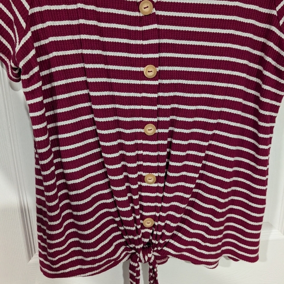 Lane Bryant Berry Striped Classic Button-Front Knit Tee With Tie-Hem Size 18/20 - Picture 5 of 10